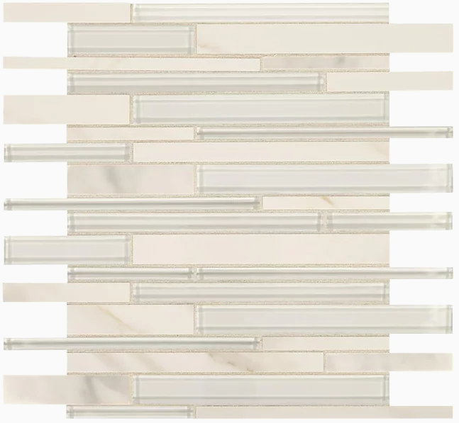 DELFINO GLASS LINEAR MOSAIC SIMPLY WHITE TILE 
