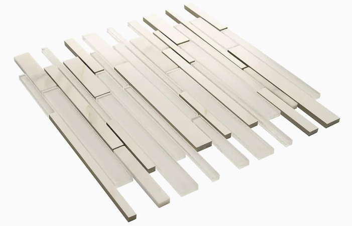 DELFINO GLASS LINEAR MOSAIC SIMPLY WHITE TILE 