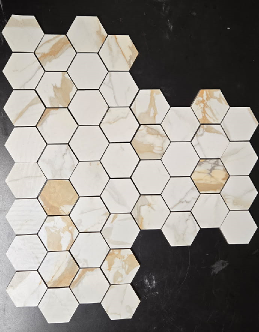 ENEFILD HEXAGON 3X3 ON 11X13 STATUARIO MATTE TILE 