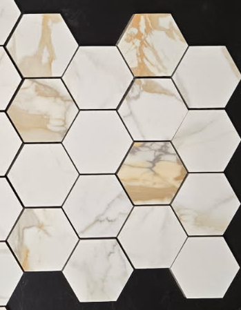 ENEFILD HEXAGON 3X3 ON 11X13 STATUARIO MATTE TILE 